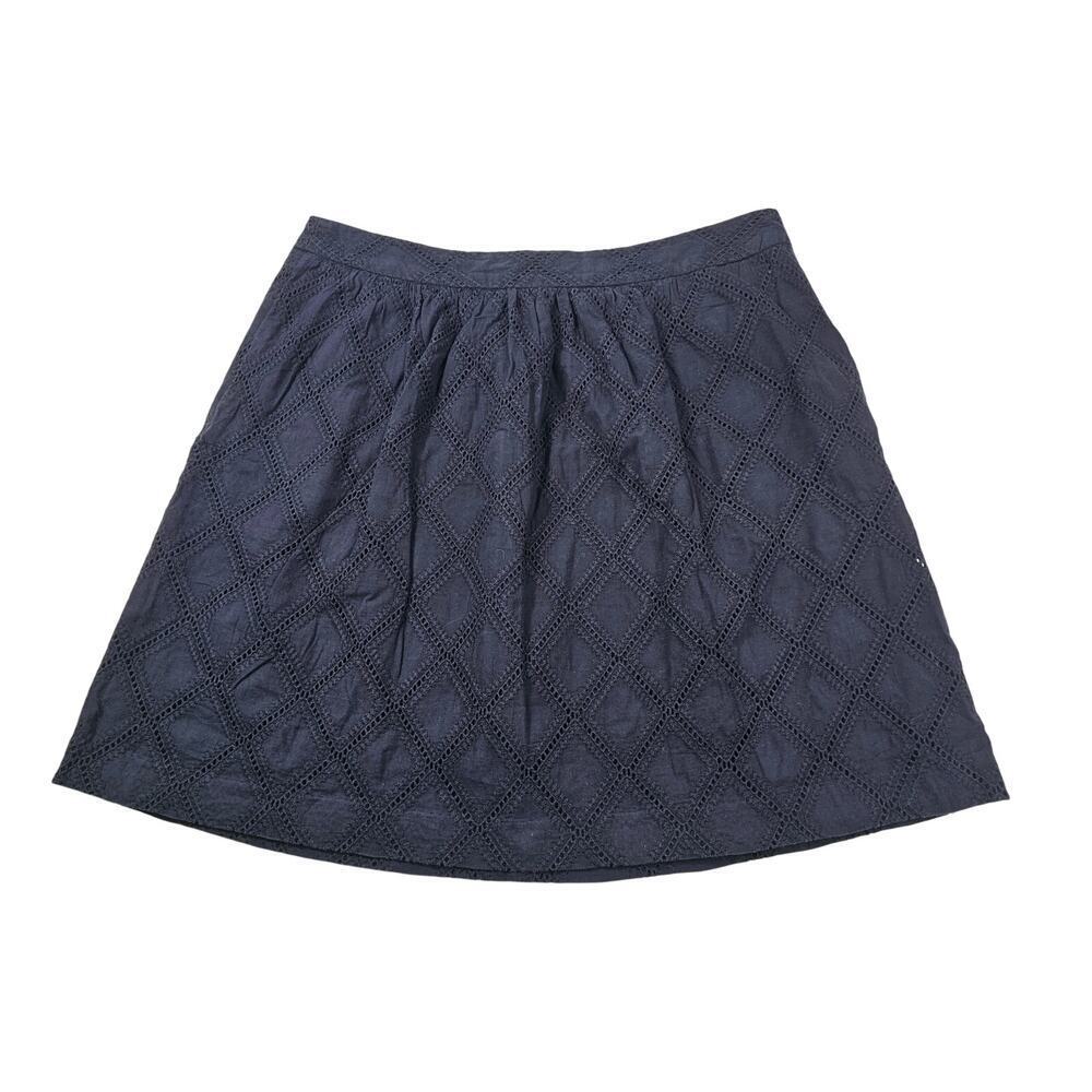 Tabitha navy eyelet lined cottagecore pleat pocket skirt EUC sz 6 short casual